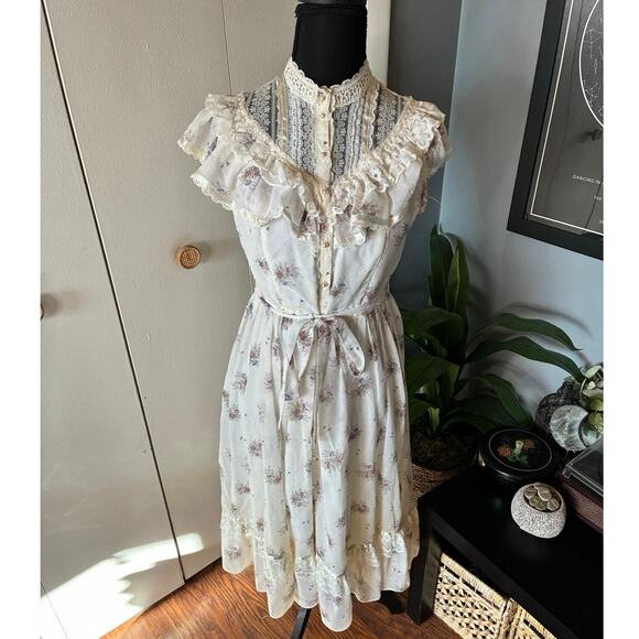 Vintage 70s Gunne Sax Jeunes Filles by Jessica Prairie Dress Size 14 Floral RARE - Picture 2 of 13